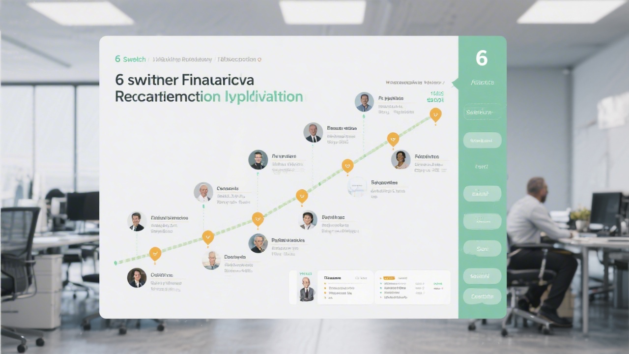Comprehensive roadmap graphic illustrating six-week financial reporting implementation with milestones, stakeholders, and deliverables aligned for executive sign-off in a modern project workspace.